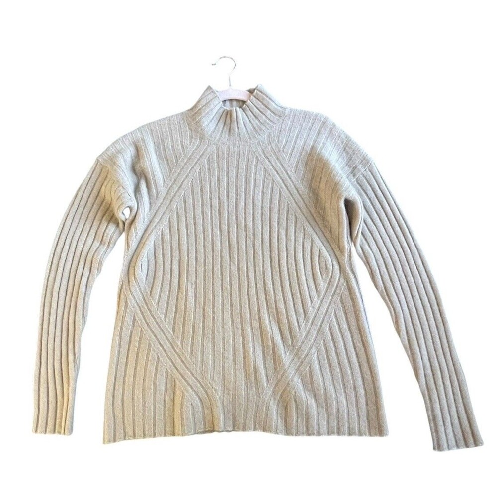 C by Bloomingdales Ribbed Mock Neck Women's Sweater‎ Cashmere Size XS Neutral